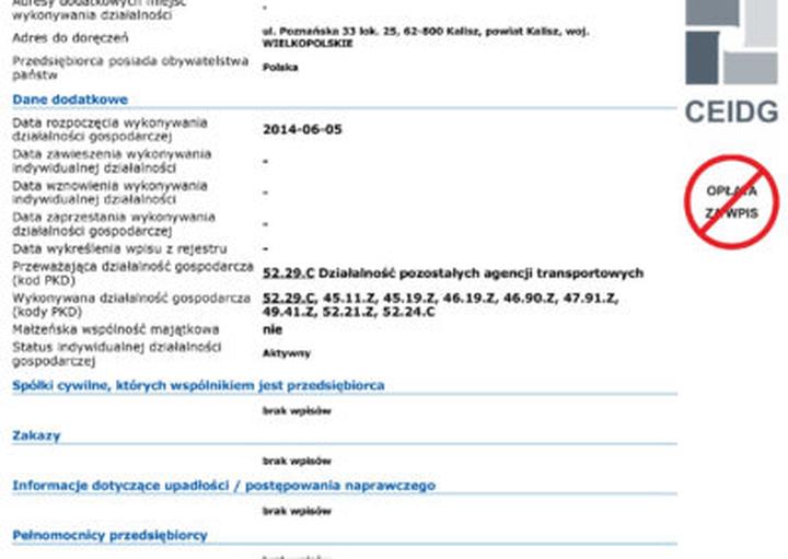 Rejestracja kodu PKD