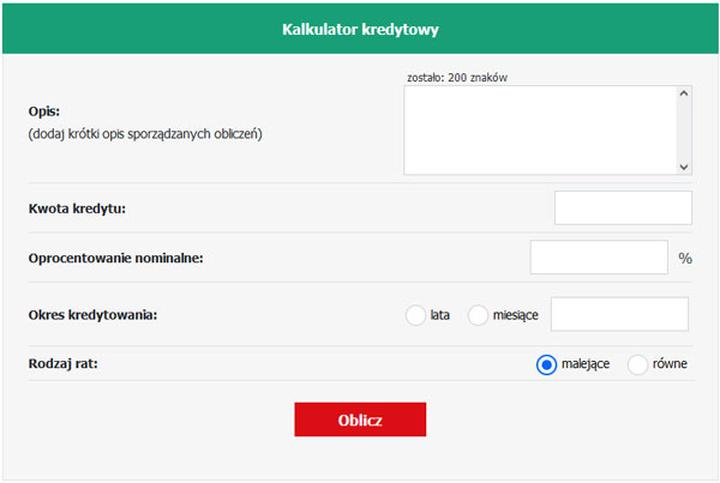 Kalkulator kredytowy hipoteczny